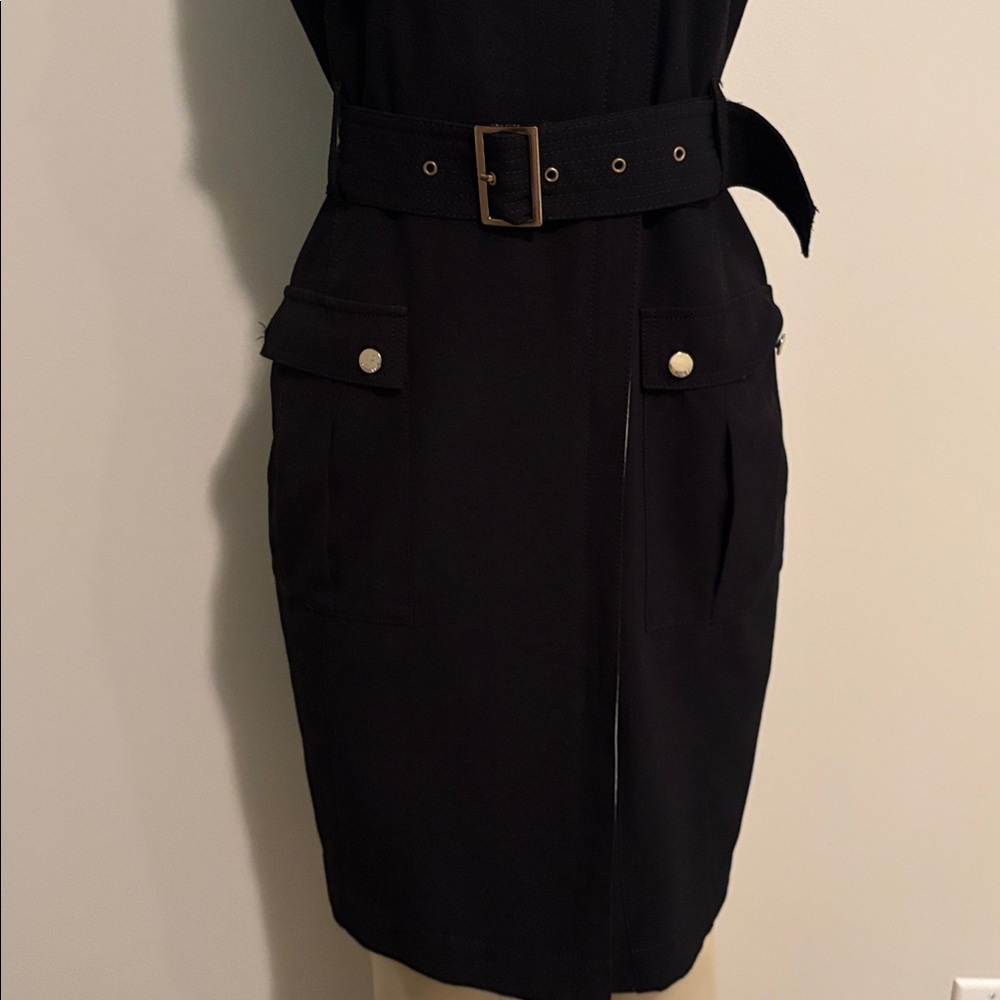 Calvin Klein black luxe exposed zip belted utility dress size 8 - Picture 5 of 9